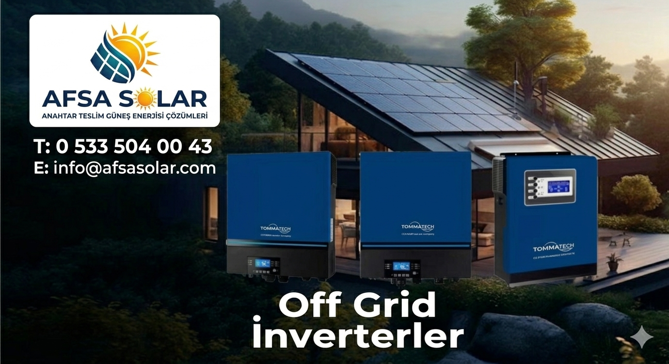 Genel Tanım ve Çalışma Prensibi Off-grid (şebekeden bağımsız) sistemler, elektrik şebekesinin bulunmadığı veya çok zayıf olduğu alanlarda, güneş panelleri ve aküler (bataryalar) kullanarak kendi enerjisini üreten, depolayan ve tüketen sistemlerdir. Bu sistemlerde inverter, akülerde depolanan doğru akım (DC) elektriği, evsel cihazların kullanabileceği alternatif akım (AC) elektriğe çevirir ve sistemi yönetir.